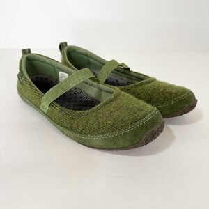 LL Bean Shoes Women 8 M Green Wool Mary Jane Felt Comfort Slippers Lagenlook